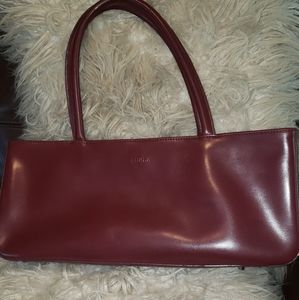 Furla burgundy leather baguette shoulder bag